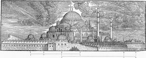 View of mosque in Constantinople. Black and white print 