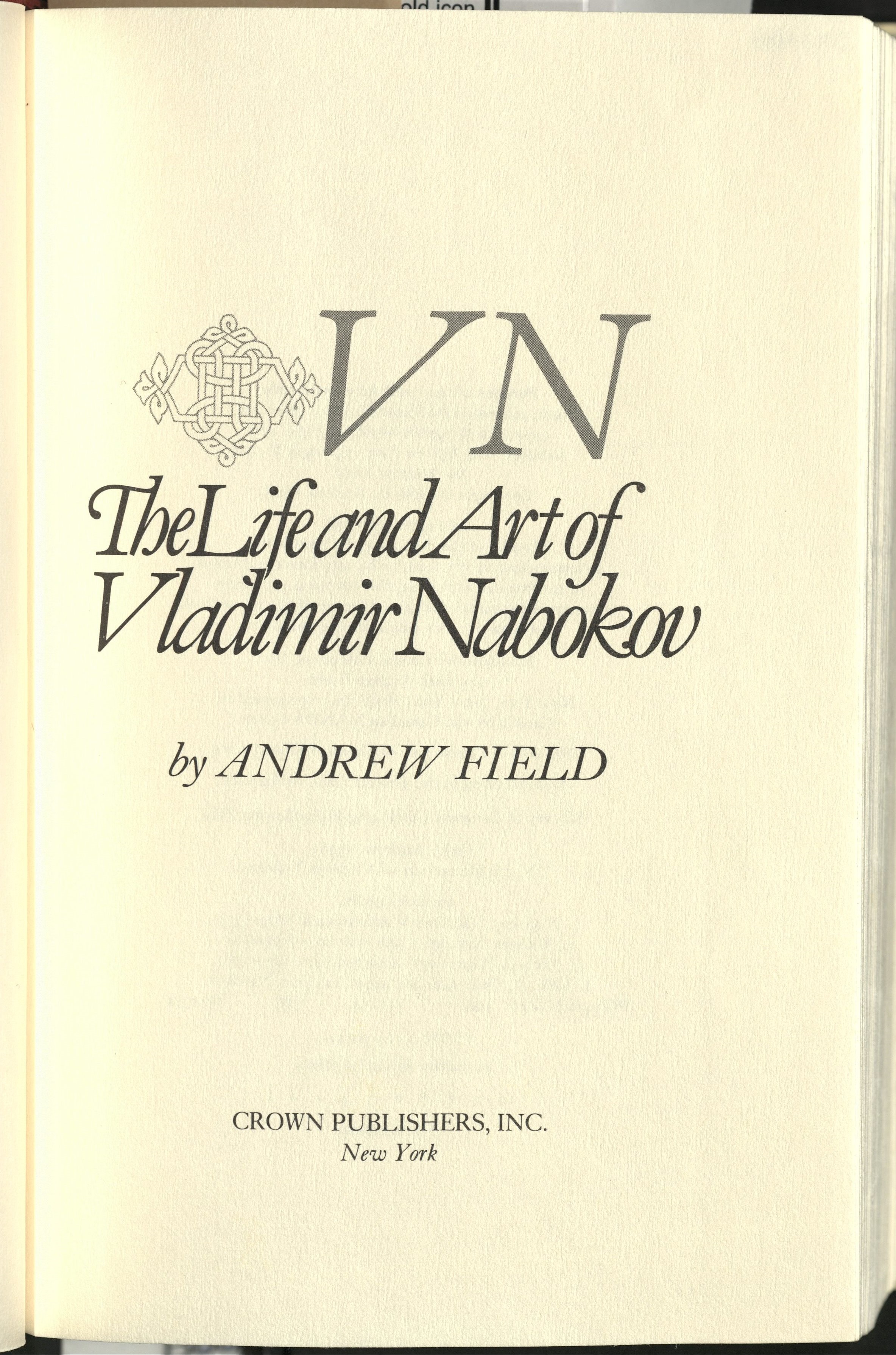 Title Page of Vera's personal copy of Andrew Field's biography