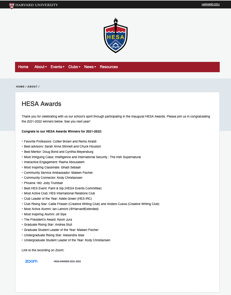 Harvard Extension School Awards 2022
