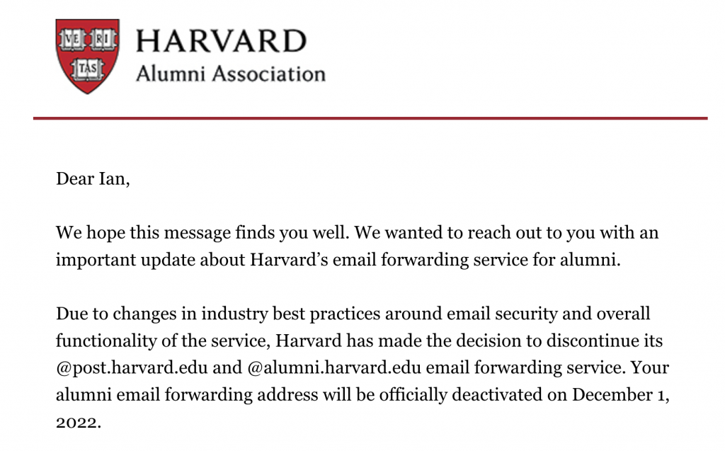harvard alumni email forwarding