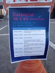 Dataverse workshop flyer posted in a parking lot