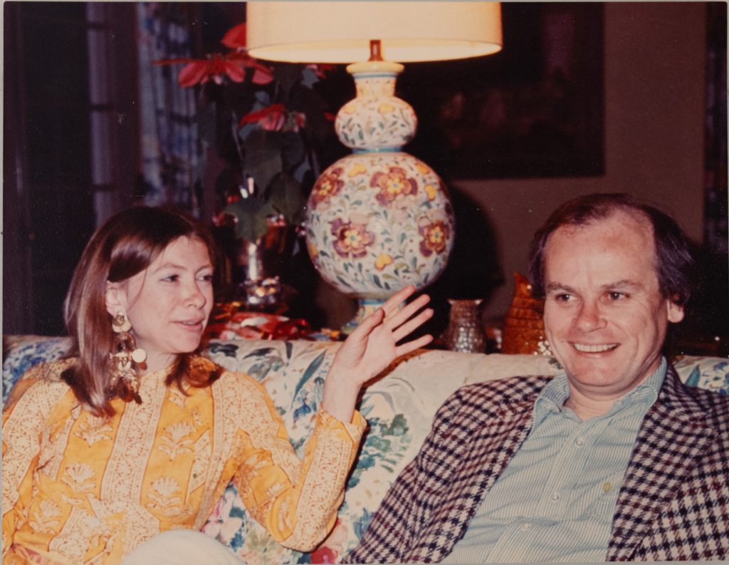 Joan Didion and John Gregory Dunne at home on a couch