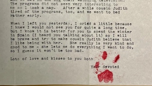 Typewritten letter signed with a pawprint