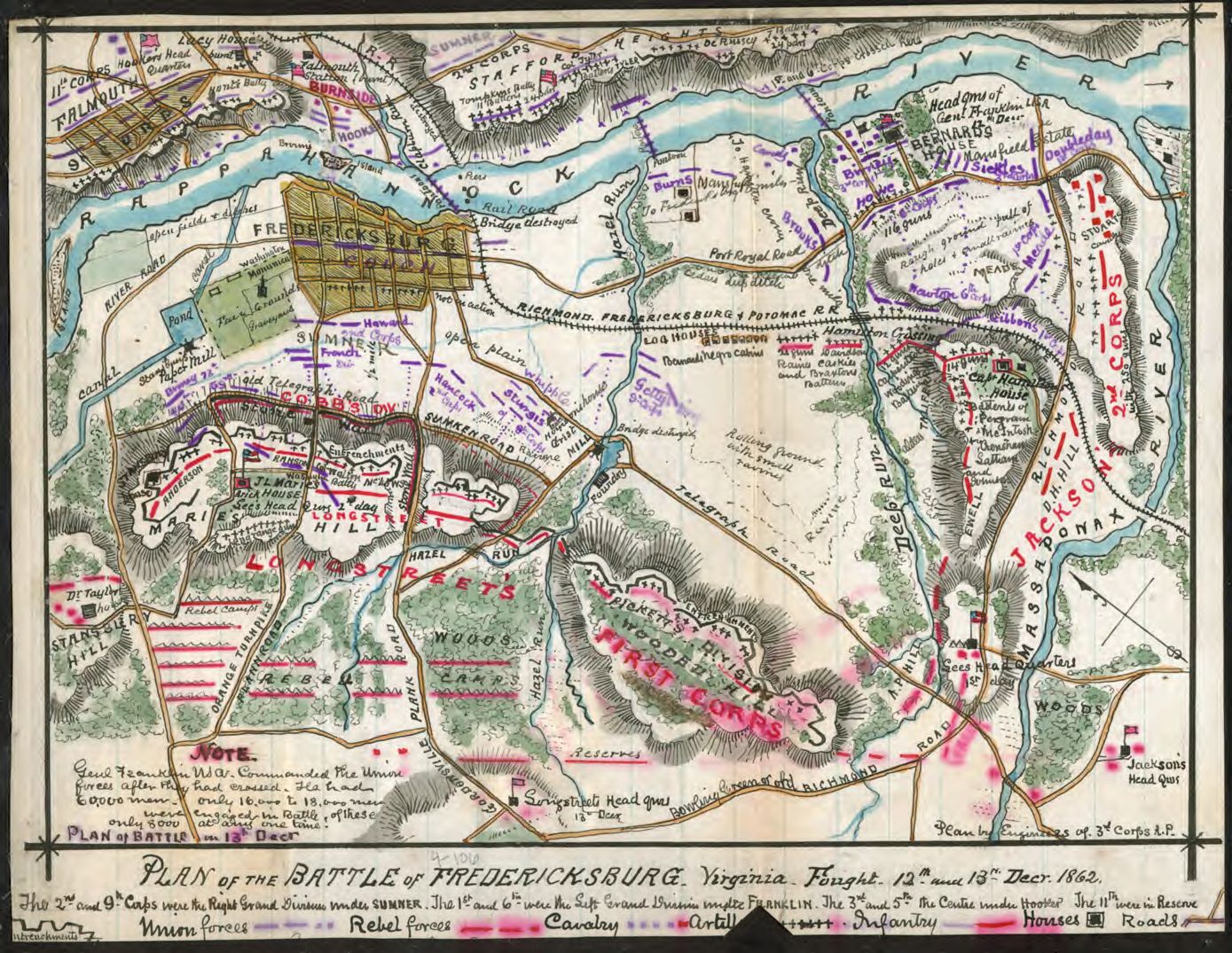 “Plan of the Battle of Fredericksburg, Virginia” by Robert Knox Sneden