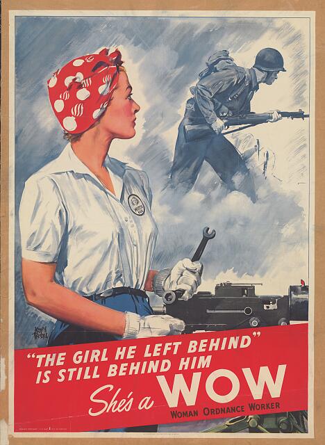 The Girl He Left Behind” Is Still Behind Him–She’s a WOW. Poster by Adolph Treidler, 1943.