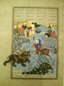 Bahram Gur Slays the Rhino-Wolf, Safavid Period, 1530-35, Iran.