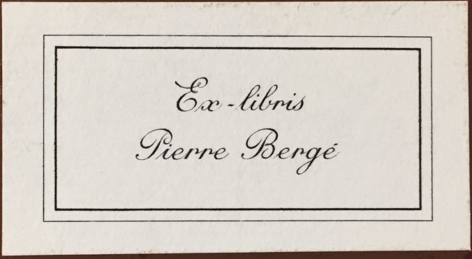 The bookplate of industrialist and collector Pierre Bergé.